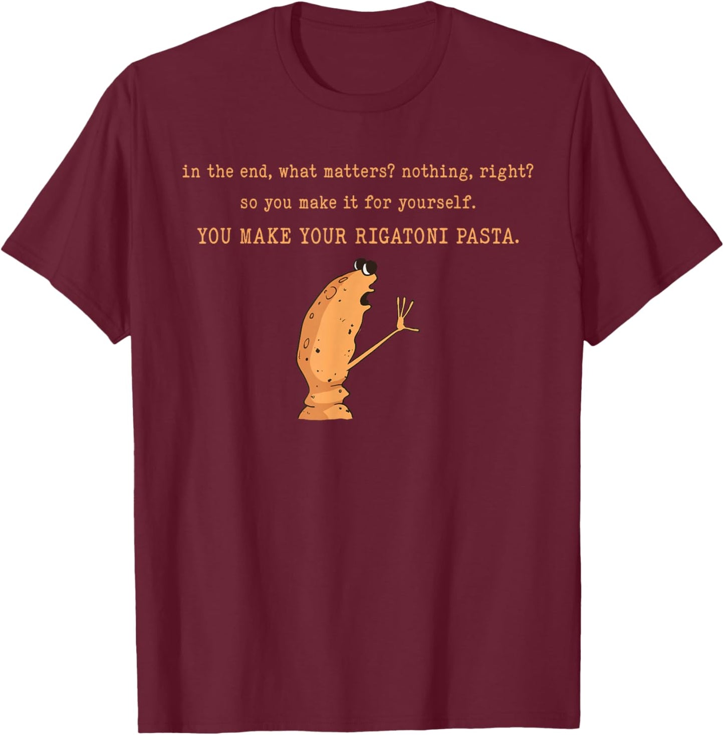 Funny Rigatoni Pasta Marcus The Worm Meme Brain Rot T-Shirt - T-Shirt | Maroon