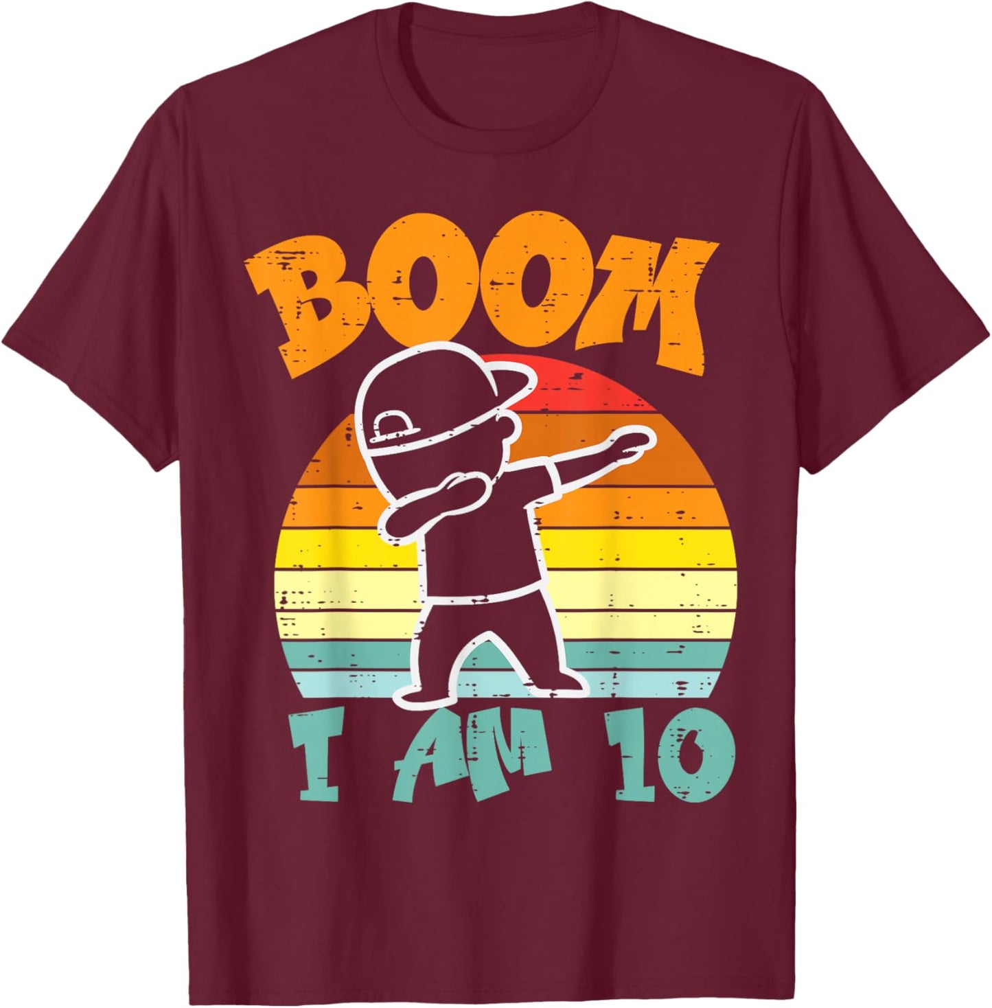 Boom Im 10 Boy Dab Retro 10th Birthday Bday Party Dance Boys T-Shirt - T-Shirt | Maroon