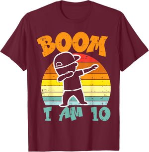 Boom Im 10 Boy Dab Retro 10th Birthday Bday Party Dance Boys T-Shirt - T-Shirt | Maroon