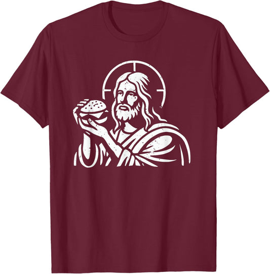 Jesus Funny Christian Cheeseburger Cheesusburger Novelty T-Shirt - T-Shirt | Maroon