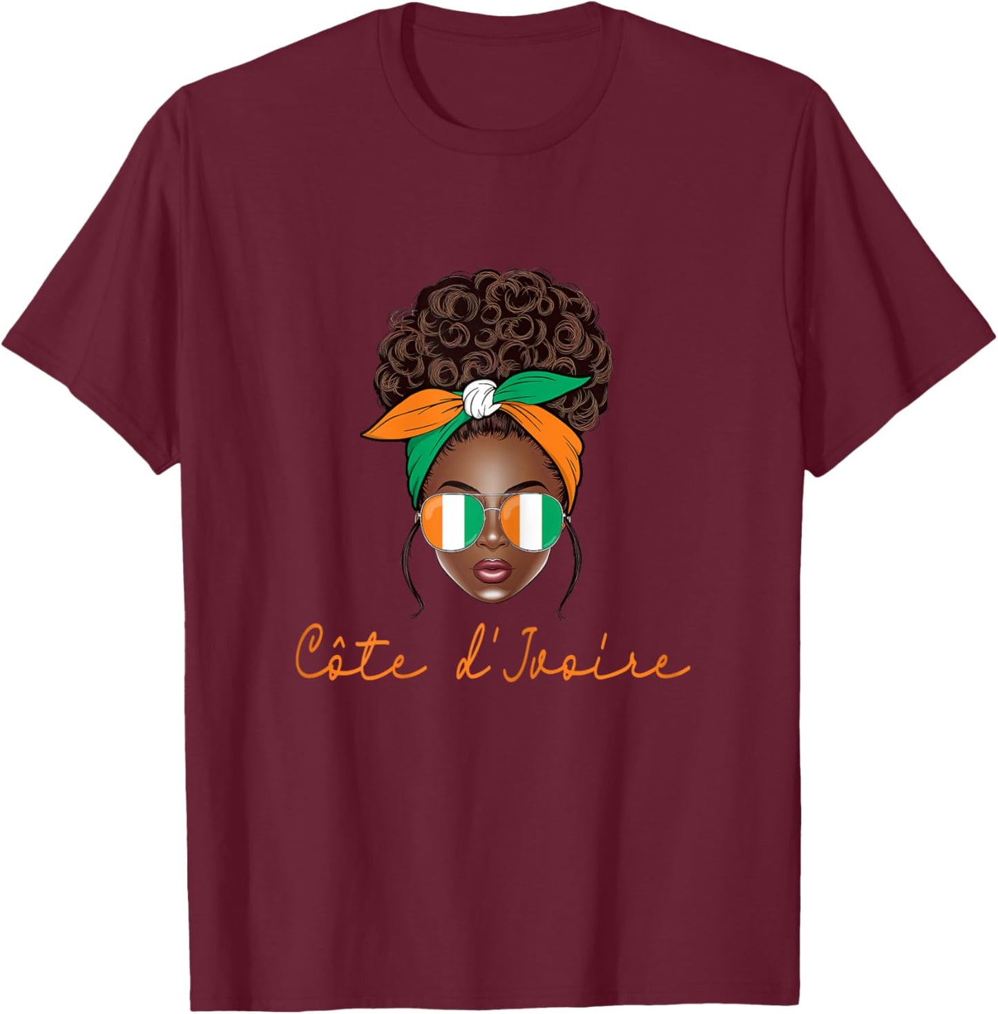Ivory Coast Girl Ivorian Woman Flag T-Shirt - T-Shirt | Maroon