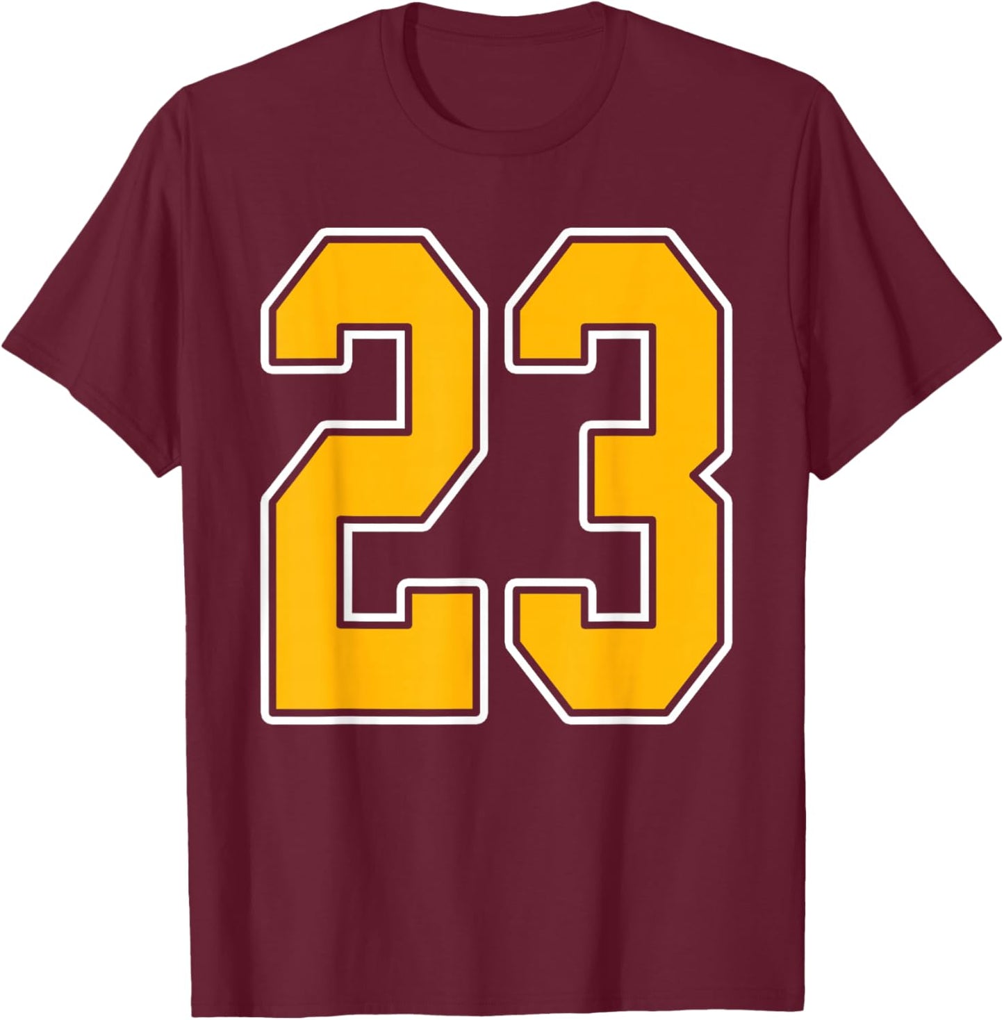 Gold and White Sports Number 23 Jersey Uniform Player T-Shirt - T-Shirt | Maroon