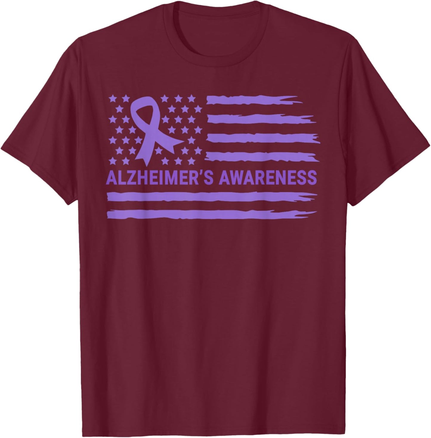 Alzheimer's Awareness Purple Ribbon American Flag Dementia T-Shirt - T-Shirt | Maroon