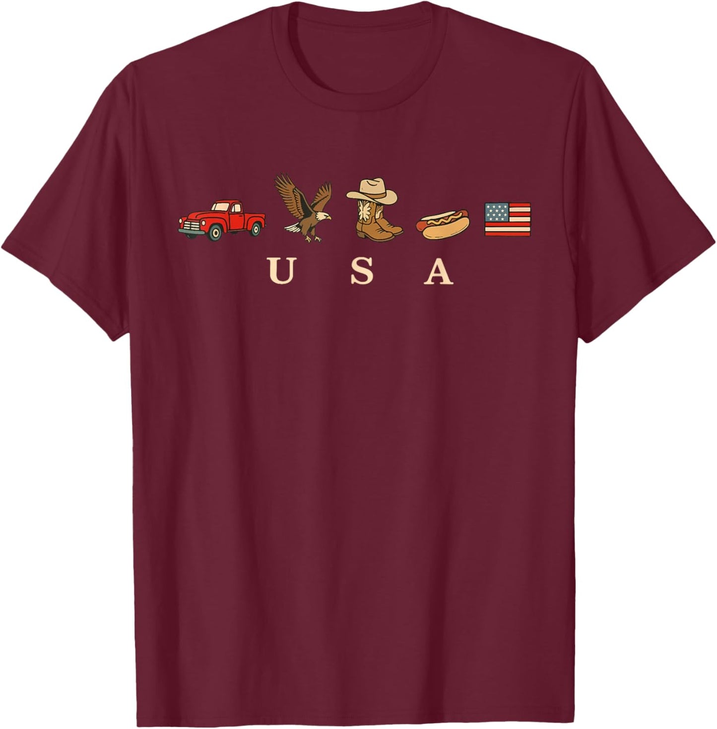 Funny 4th of July USA Icons American Flag Independence Day T-Shirt - T-Shirt | Maroon