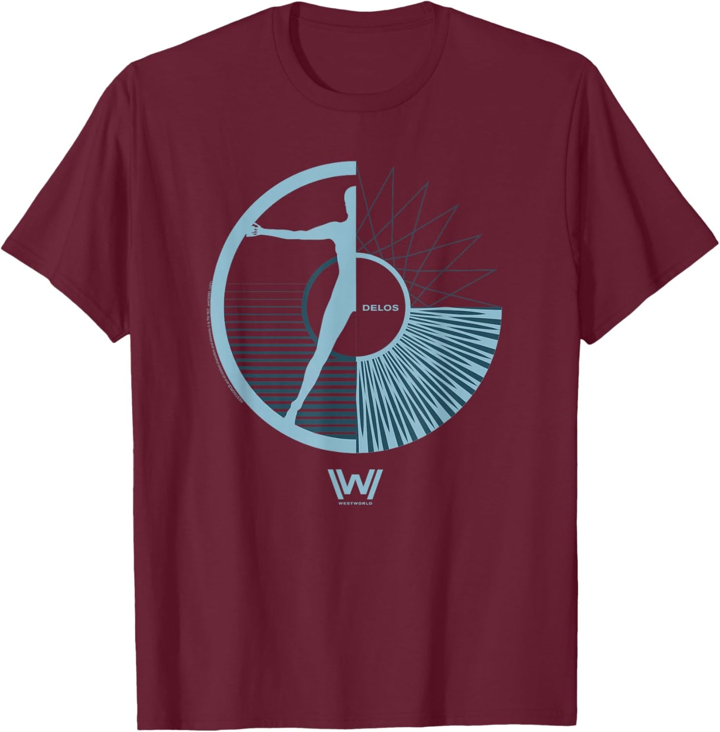 Westworld Delos Inc Round Light Blue Logo Sci Fi TV Show T-Shirt - T-Shirt | Maroon