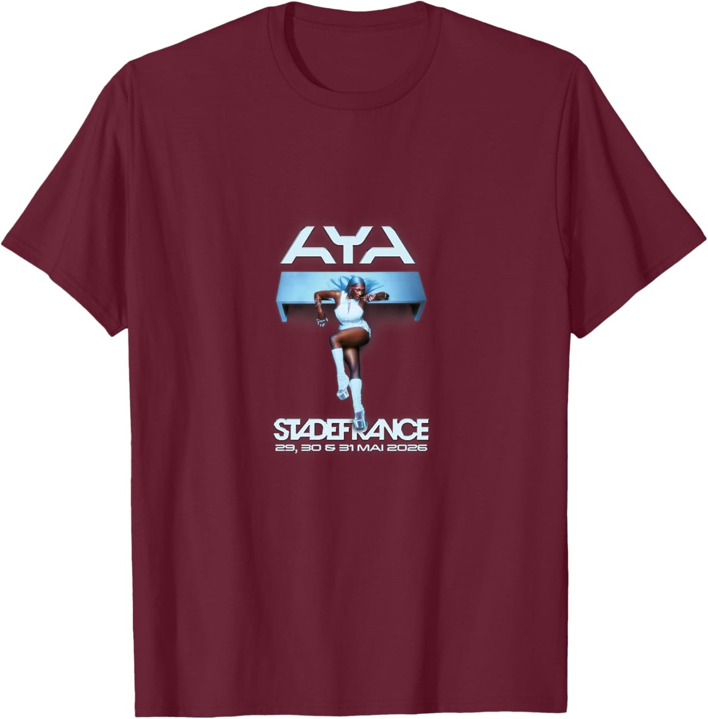 Aya Nakamura Merch Officiel Tournée Stade de France 2026 Haut de Gamme T-Shirt - T-Shirt | Maroon