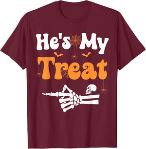He's My Treat Skeleton Couples Matching Couple Halloween T-Shirt - T-Shirt | Maroon