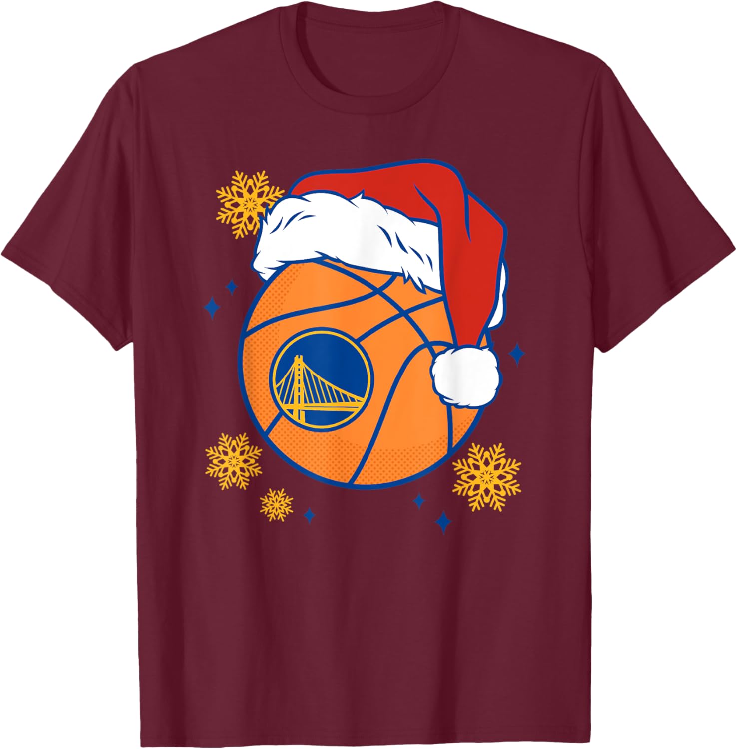 NBA Golden State Warriors Christmas Santa Hat Ball T-Shirt - T-Shirt | Maroon