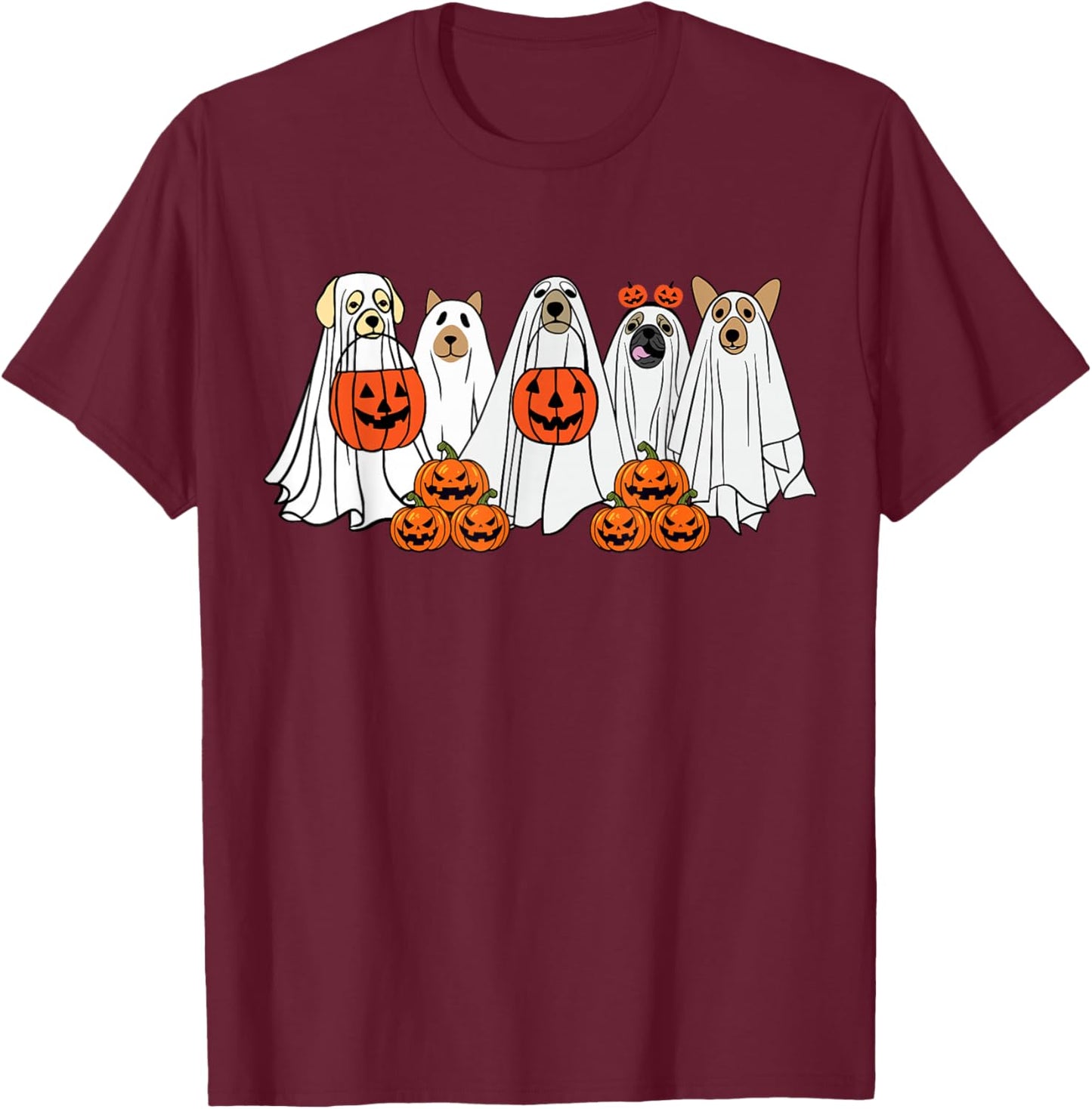 Dog Ghost Cute Dog Dressed As Ghost Funny Halloween Dog Women Kids T-Shirt - T-Shirt | Maroon