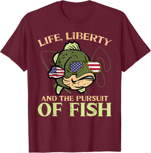 4th July Life Liberty Pursuit Fish Funny Fishing Patriot Men T-Shirt - T-Shirt | Maroon