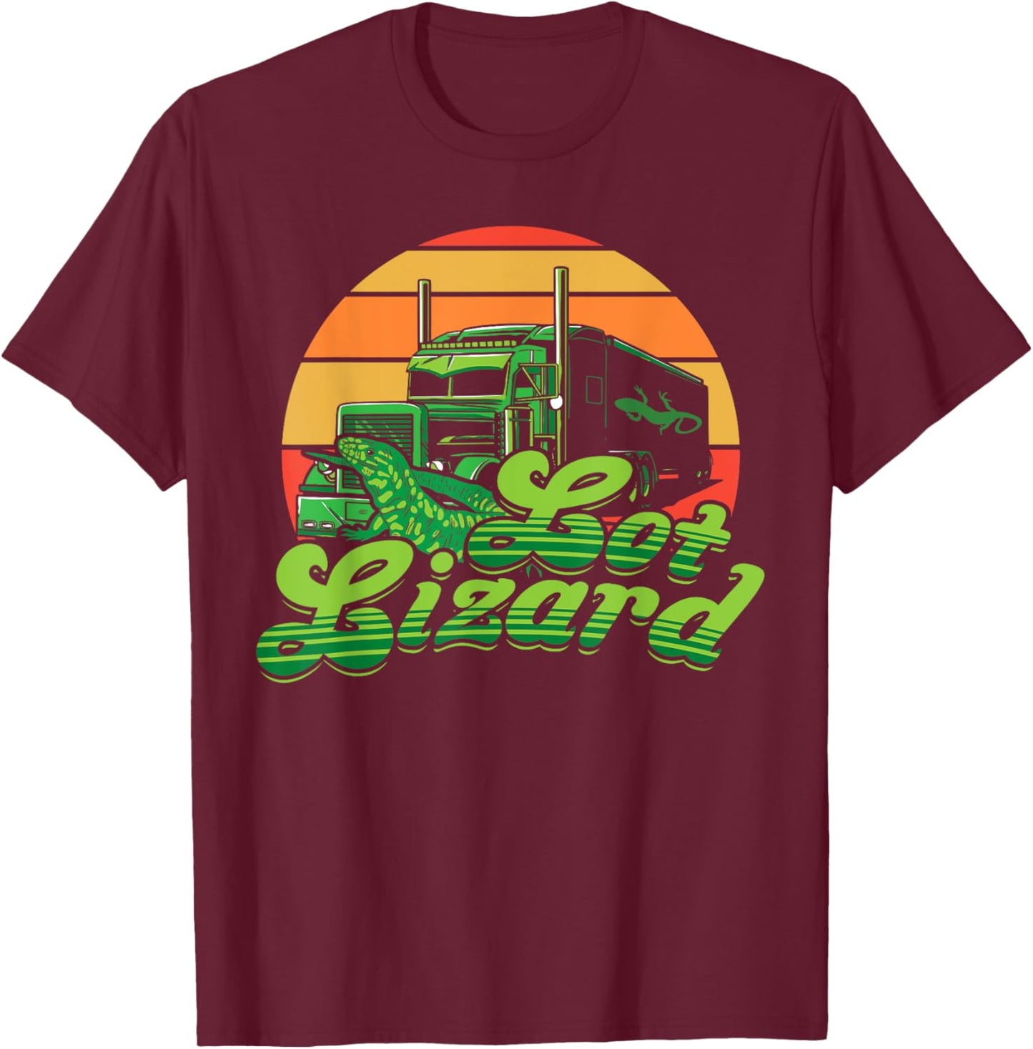 Trucker Lot Lizard Truck Driver Gift Funny Gecko Lover Retro T-Shirt - T-Shirt | Maroon