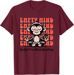 Live It Designs Funny Manifesting Monkey, Beginner Yoga Meditation Chimp T-Shirt - T-Shirt | Maroon