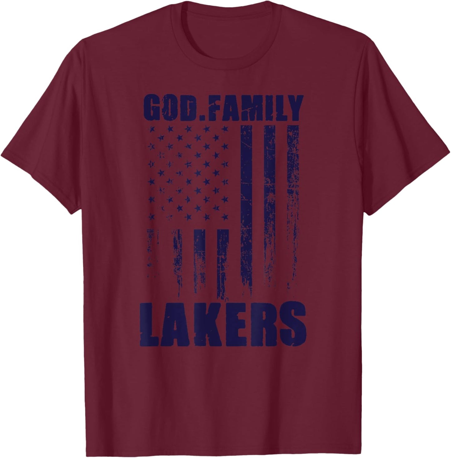 Russell County Lakers God. Family. Vintage USA Flag T-Shirt - T-Shirt | Maroon