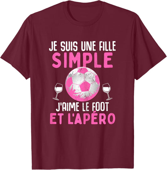 Girl Simple I Love Football and Drink Humour Woman Football T-Shirt - T-Shirt | Maroon