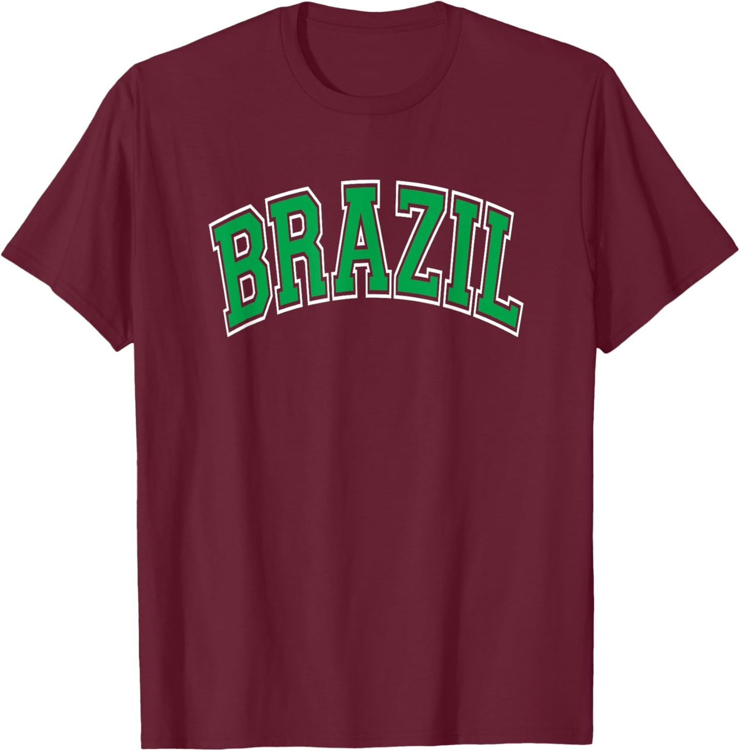 Brazil Arched Green Text T-Shirt - T-Shirt | Maroon