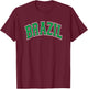 Brazil Arched Green Text T-Shirt - T-Shirt | Maroon