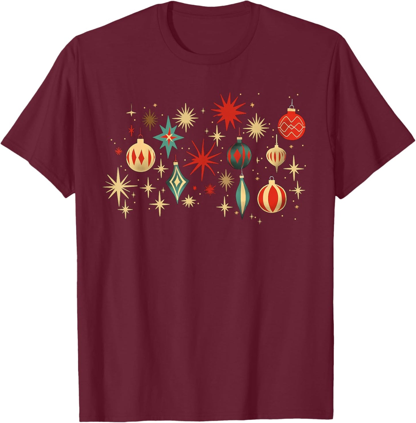 Retro Merry and Bright Mid-Century Modern Christmas Ornament T-Shirt - T-Shirt | Maroon