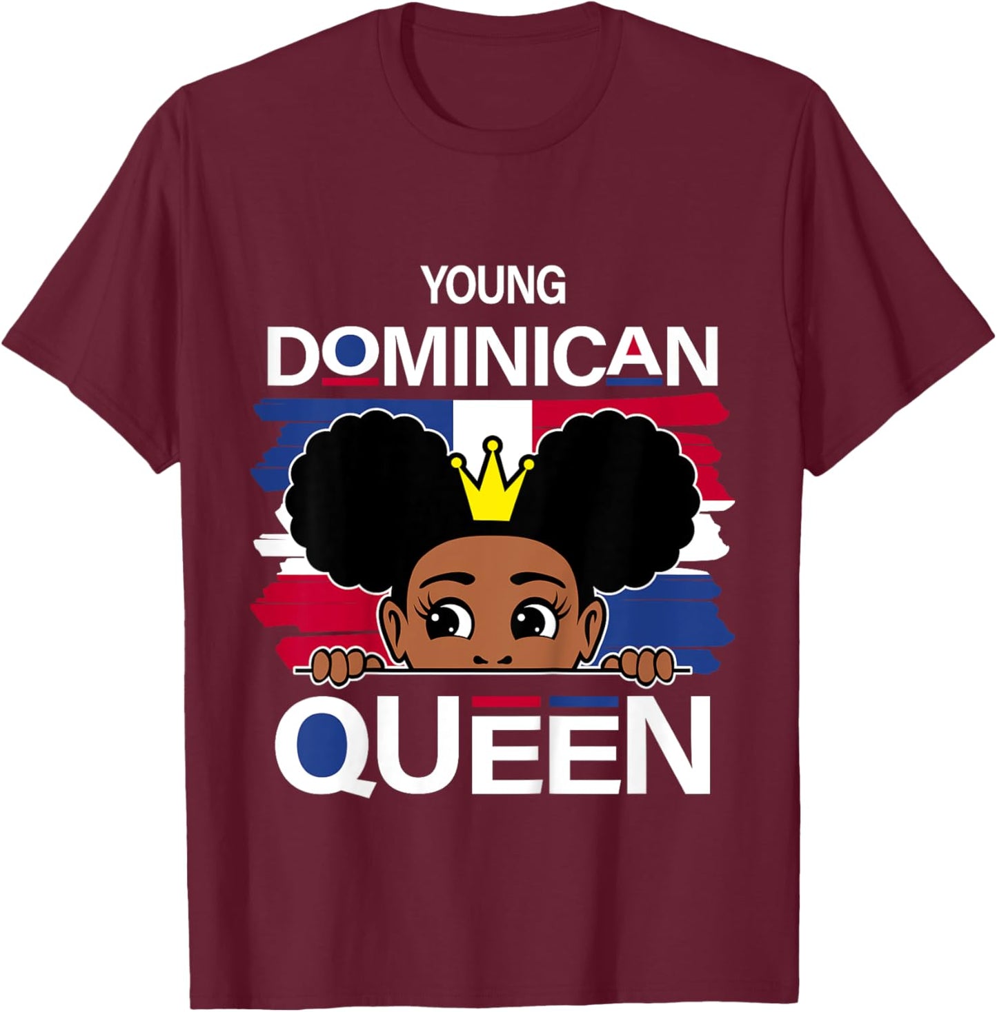 Kids Young Dominican Queen Dominican Flag Cute Dominicana Gir T-Shirt - T-Shirt | Maroon