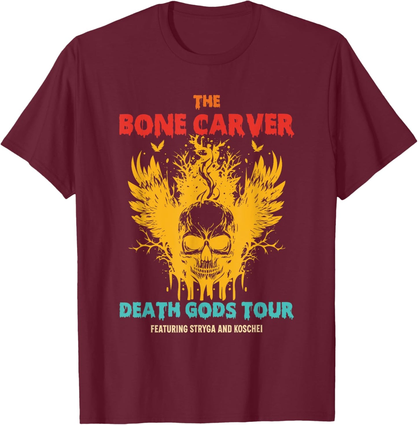 The Bone Carver Death Gods Tour Featuring Stryga And Koschei T-Shirt - T-Shirt | Maroon