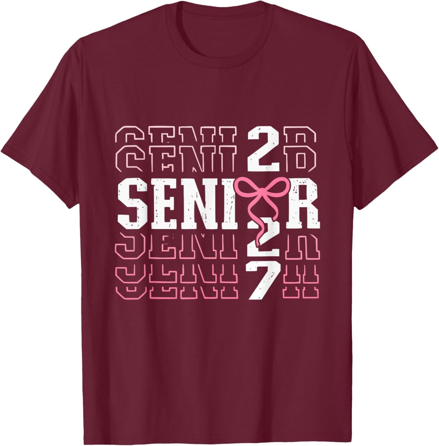 Senior 2027 Class of 2027 Coquette Bow Pink Girls T-Shirt - T-Shirt | Maroon