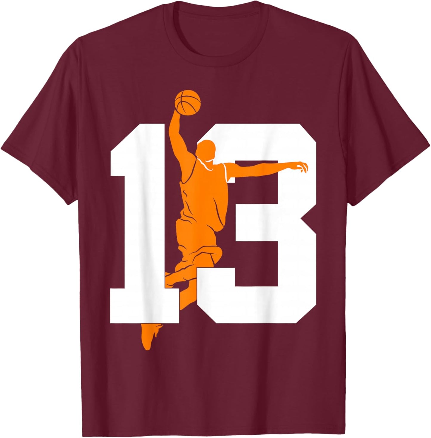 Number 13 Years Basketball 13th Birthday T-Shirt - T-Shirt | Maroon