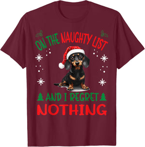 Cute Dachshund Wiener Doxie dog Dog Christmas On The Naughty T-Shirt - T-Shirt | Maroon