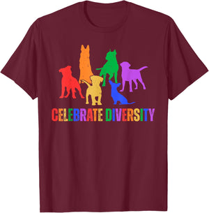 Celebrate Diversity Rainbow Dogs LGBTQ Pride Month Vet Tech T-Shirt - T-Shirt | Maroon
