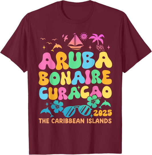 Aruba Bonaire Curacao 2025 Island Carribbean Traveling Trip T-Shirt - T-Shirt | Maroon