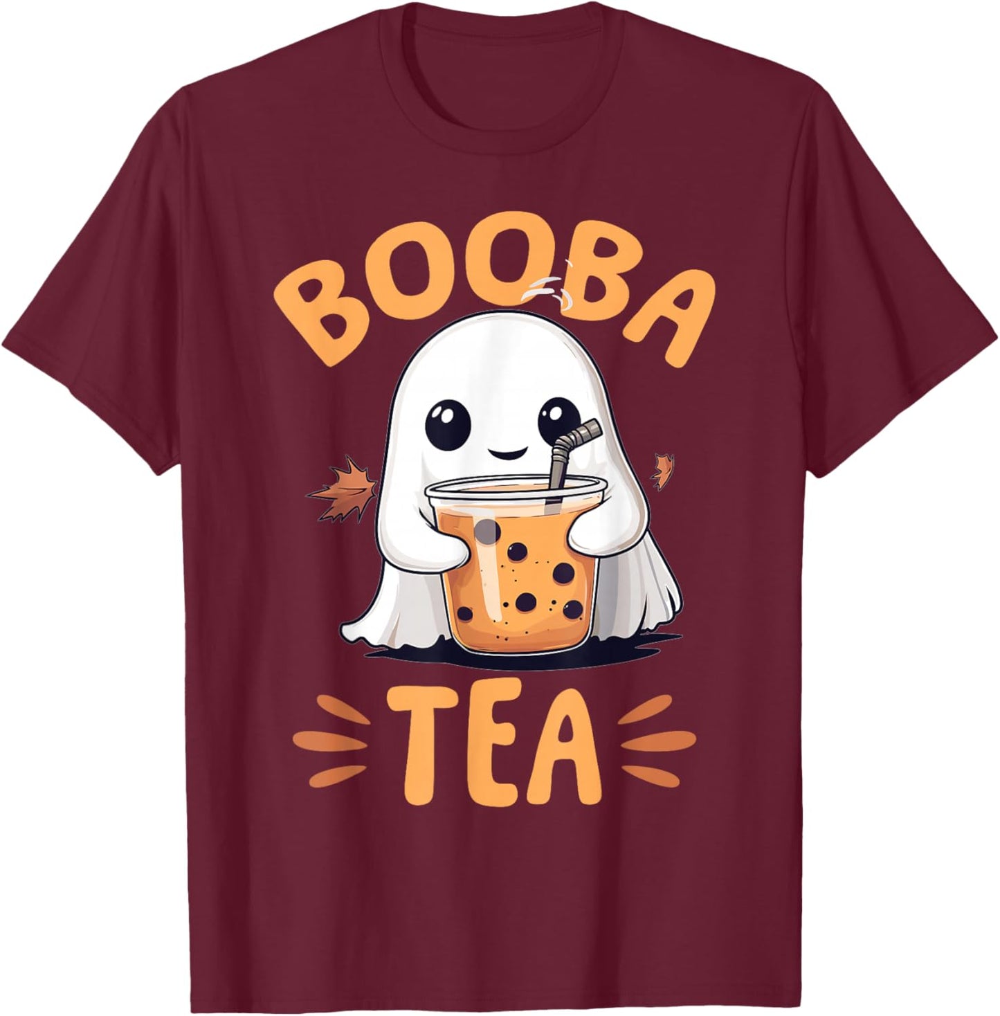 Funny Halloween Ghost Bubble Tea Booba Tea T-Shirt - T-Shirt | Maroon