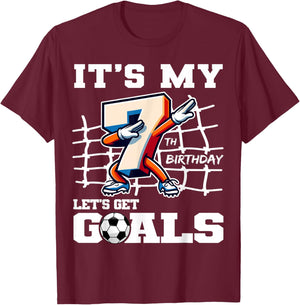 It's My 7th Birthday Dabbing Soccer Football B-Day Party T-Shirt - T-Shirt | Maroon