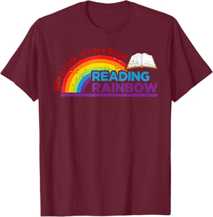 Take A Look it's In A Book Reading Book Vintage Rainbow T-Shirt - T-Shirt | Maroon
