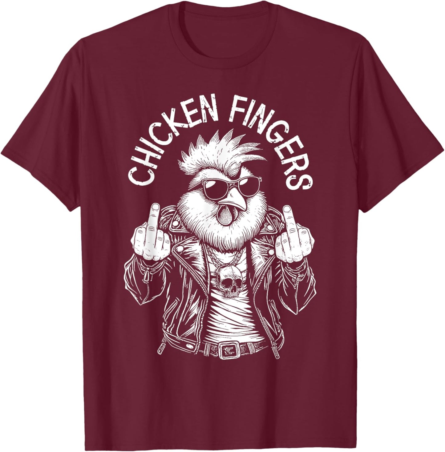 Grandio Design Introverted Intellectual Gifts Chicken Fingers Funny Adult Middle Finger Rude Rooster T-Shirt - T-Shirt | Maroon
