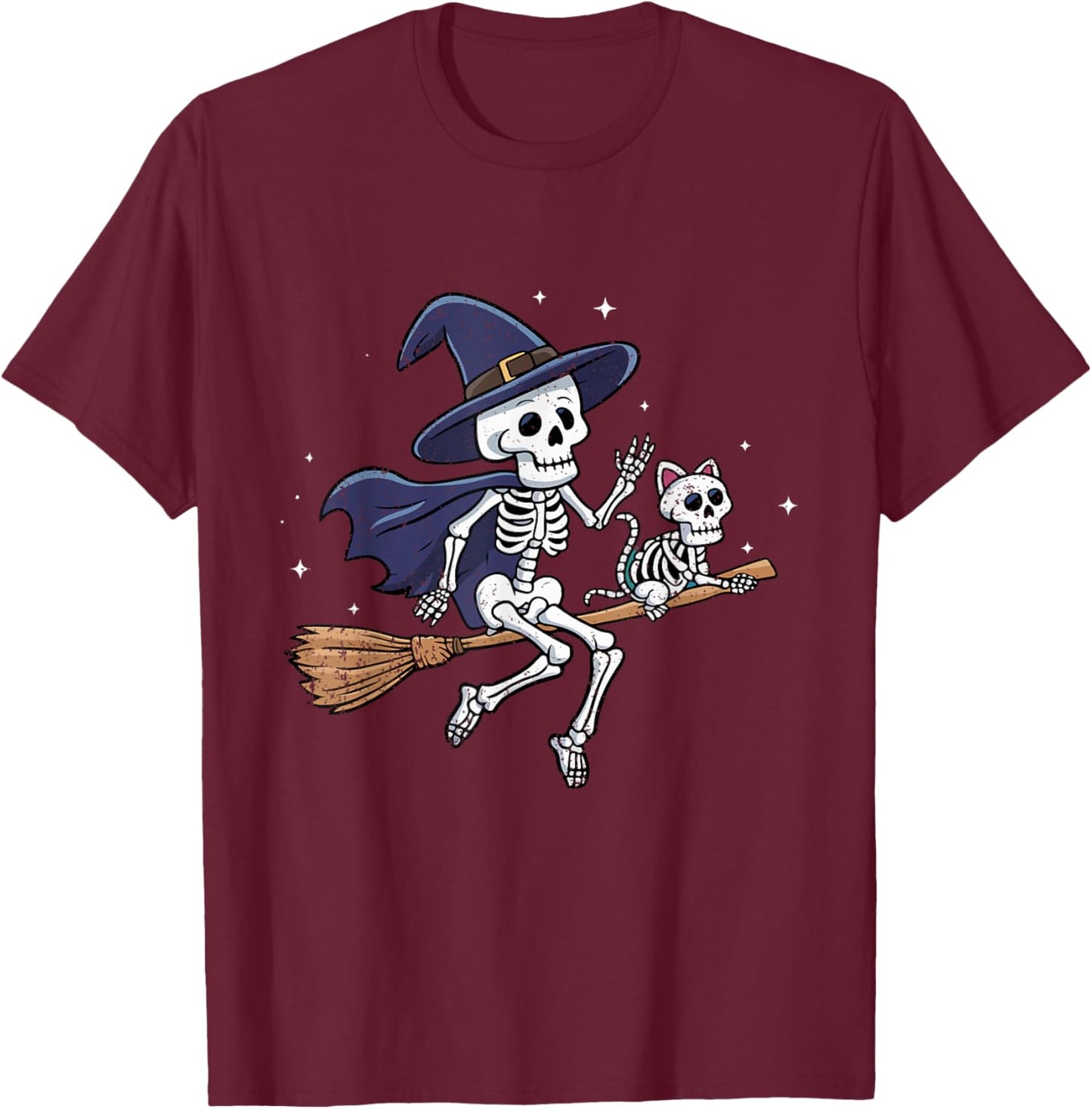 Skeleton Witch Cat Halloween Spooky Witchy Women Kids T-Shirt - T-Shirt | Maroon