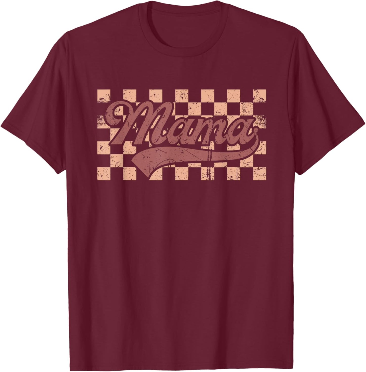 Vintage Mama Checkered Mom T-Shirt - T-Shirt | Maroon