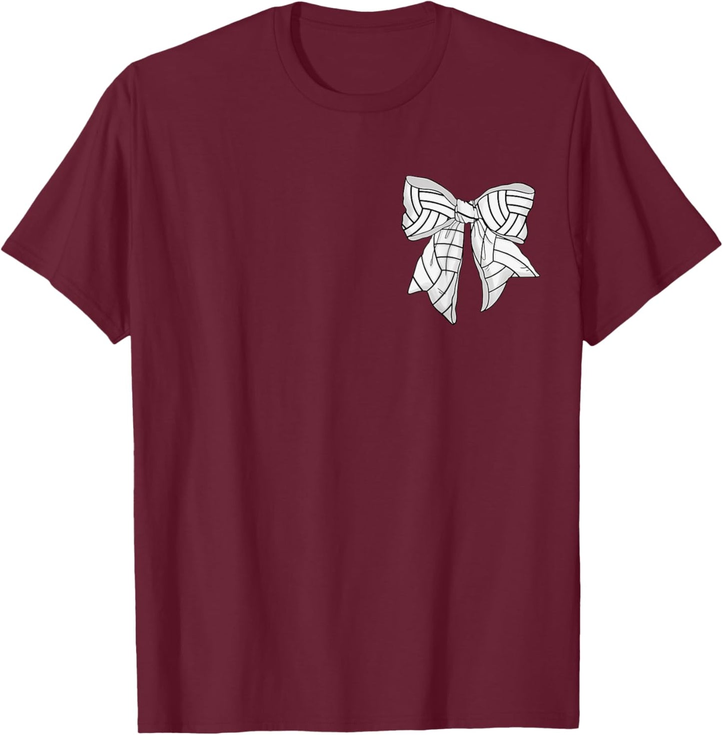 Volleyball Bow Game Day Coquette Women Front and Back Print T-Shirt - T-Shirt | Maroon