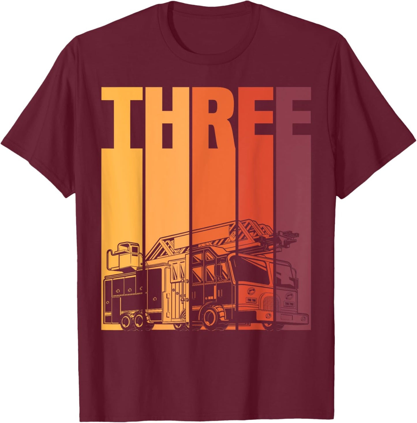 3 Year Old Firefighter Kids Fire Truck 3rd Birthday Boy T-Shirt - T-Shirt | Maroon