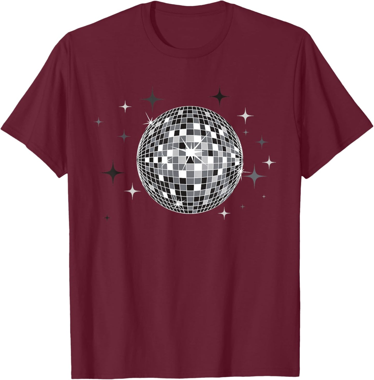 Black and White Disco Ball Club Retro T-Shirt - T-Shirt | Maroon