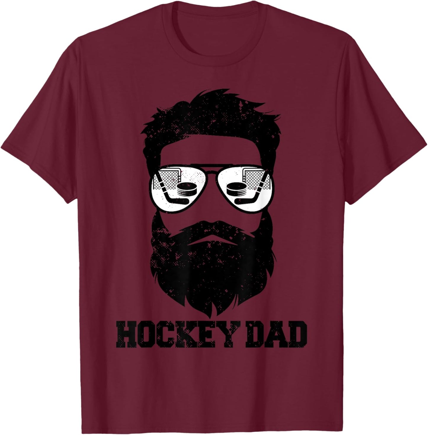 Hockey Dad Funny Messy Hair Beard Hockey Dad T-Shirt - T-Shirt | Maroon