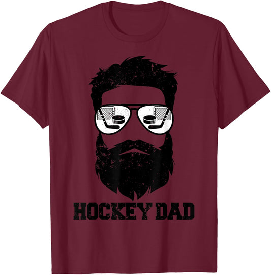 Hockey Dad Funny Messy Hair Beard Hockey Dad T-Shirt - T-Shirt | Maroon