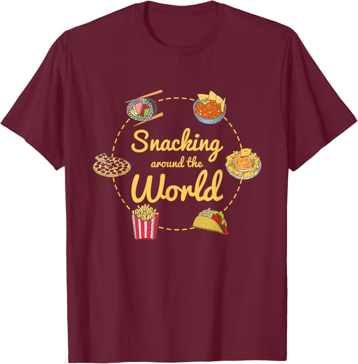 International Travel Cuisine - Snacking Around The World T-Shirt - T-Shirt | Maroon