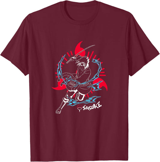 Naruto Shippuden Sasuke inversé avec Sharingan Anime Haut de Gamme T-Shirt - T-Shirt | Maroon