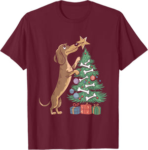 Dachshund Dog Christmas Tree Puppy Lover X-mas Holiday T-Shirt - T-Shirt | Maroon