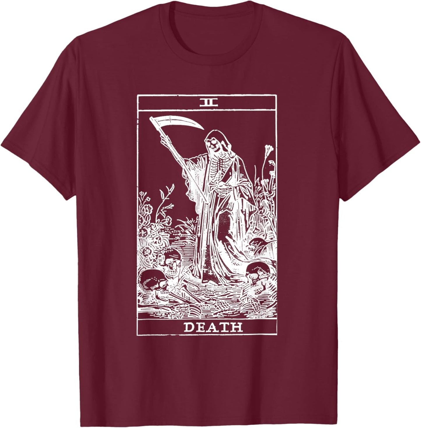 Tarot Card Death XIII Angel Skull Vintage Dead Reaper Grim T-Shirt - T-Shirt | Maroon