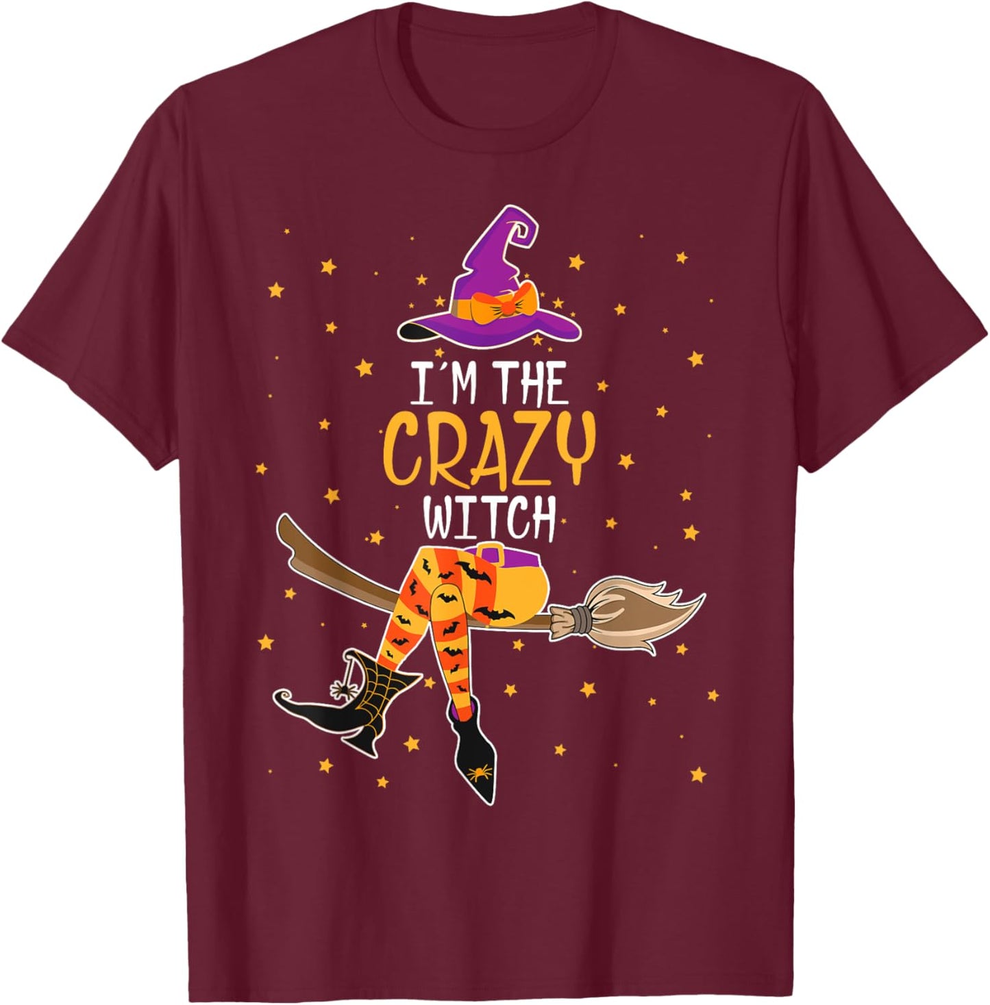 Matching Witch Halloween Group - I'm The Crazy Witch & Teen Girls, Black, Small, Short Sleeve, Classic Fit, Peter Pan Collar T-Shirt - T-Shirt | Maroon