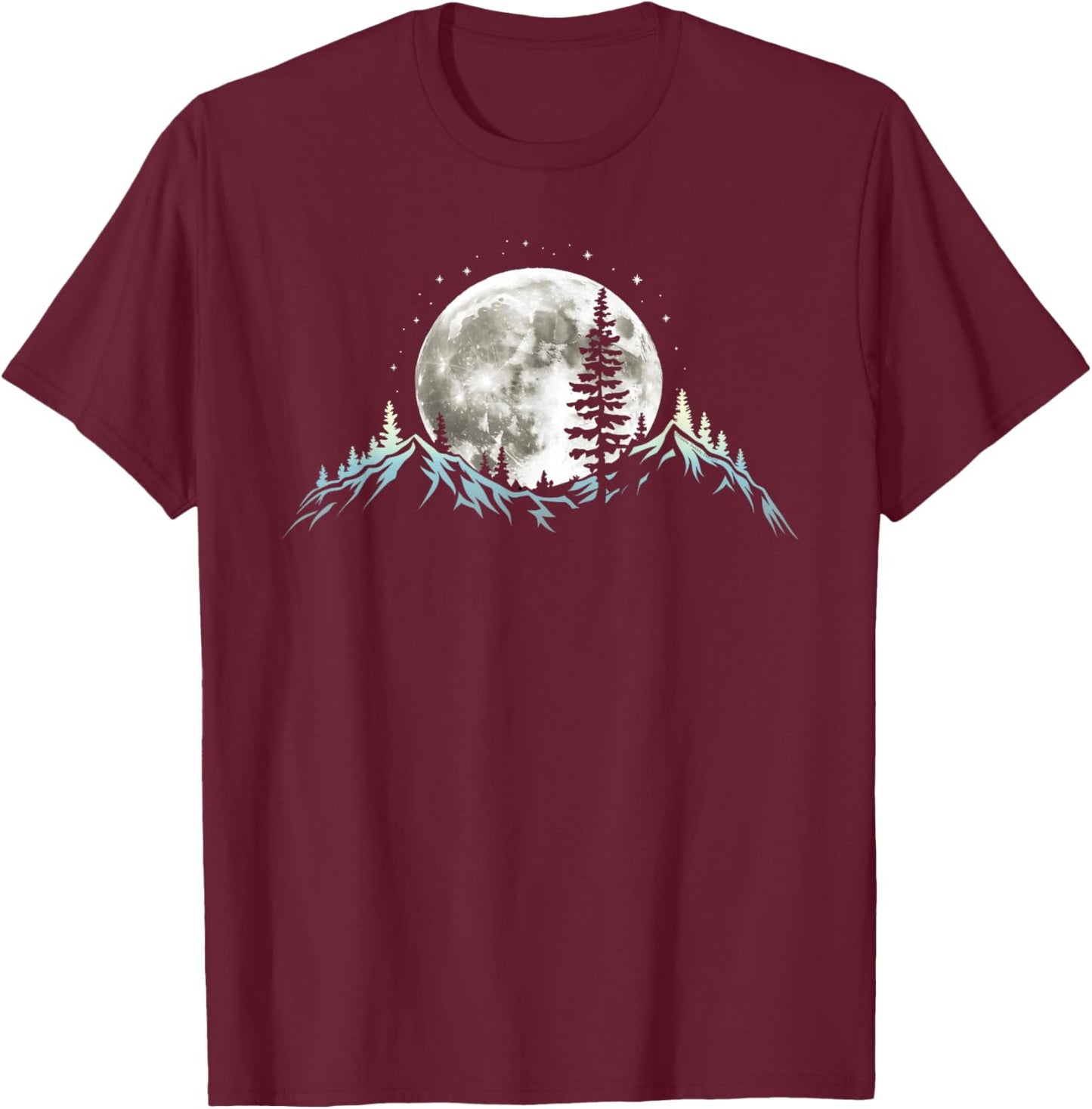 Full Moon Trees Nature Mountains Adventure Outdoor Forest T-Shirt - T-Shirt | Maroon