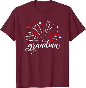 Firework America Flag Grandma T-Shirt - T-Shirt | Maroon