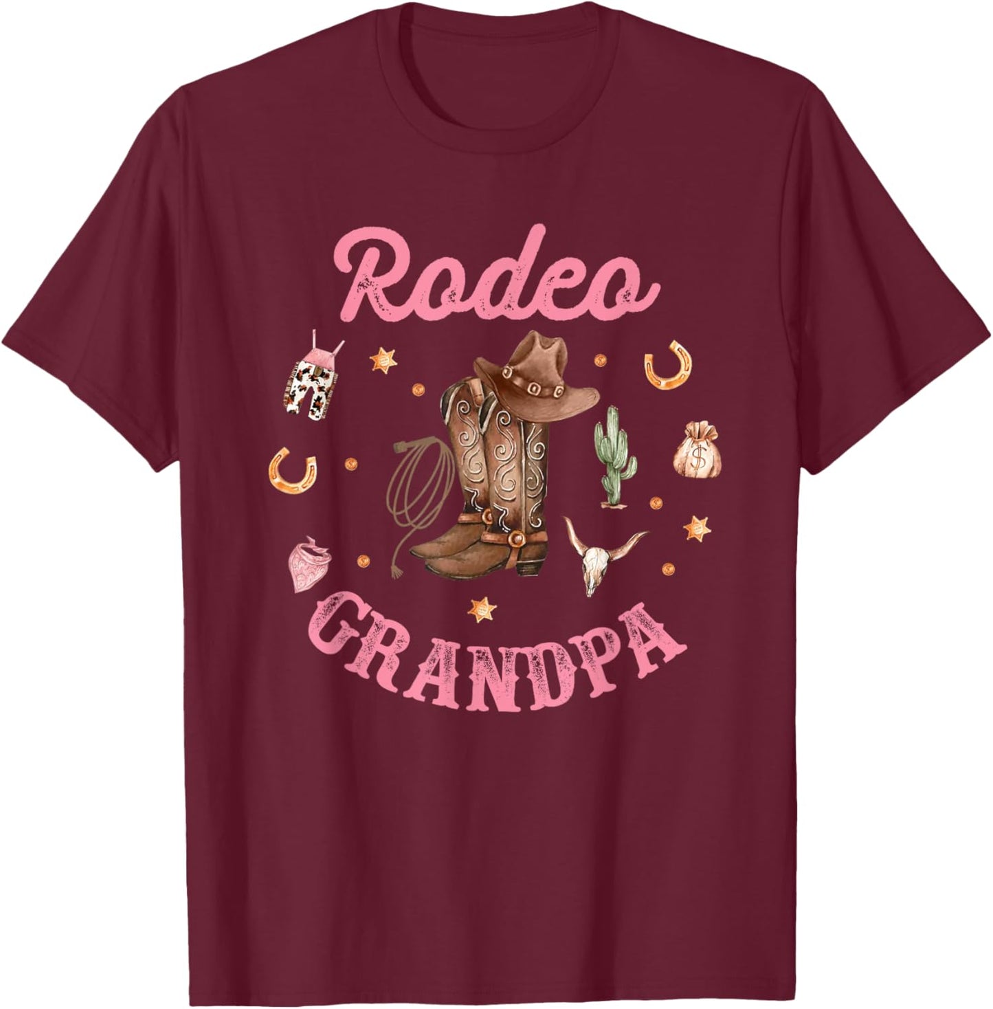 Rodeo Grandpa - Papa Western Cowboy Cowgirl Birthday Family T-Shirt - T-Shirt | Maroon