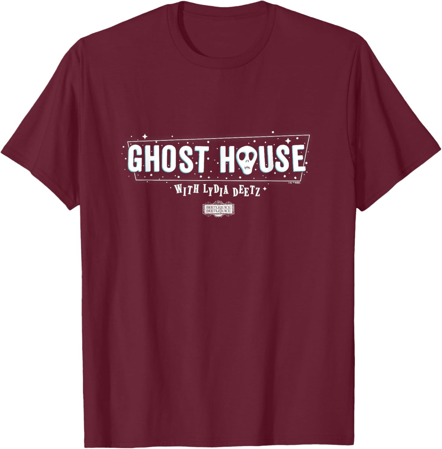 Beetlejuice Beetlejuice Ghost House With Lydia Deetz Logo T-Shirt - T-Shirt | Maroon