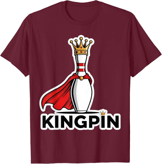 Kingpin Funny Bowling Pin Pun Wordplay King Bowler Joke Fun T-Shirt - T-Shirt | Maroon