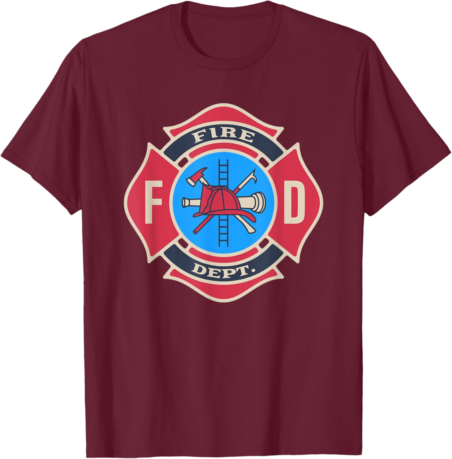 Fire Department Logo Uniform Fireman Firefighter Costume T-Shirt - T-Shirt | Maroon